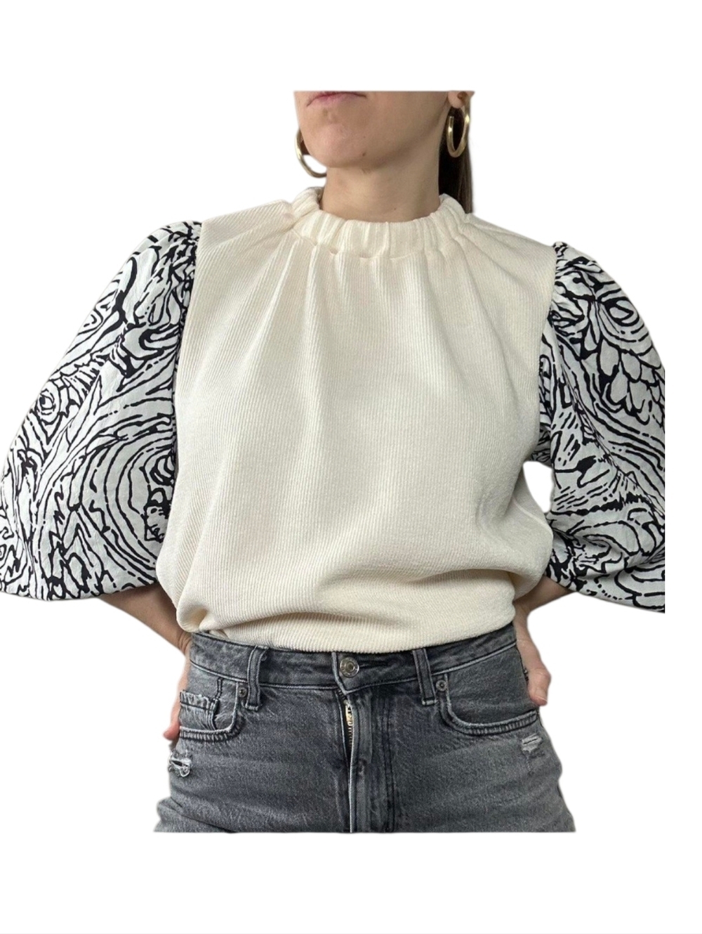 Anthropologie THML Puff Statement Sleeve Ribbed Top Romantic Maximalist Sz.XS - Picture 4 of 11